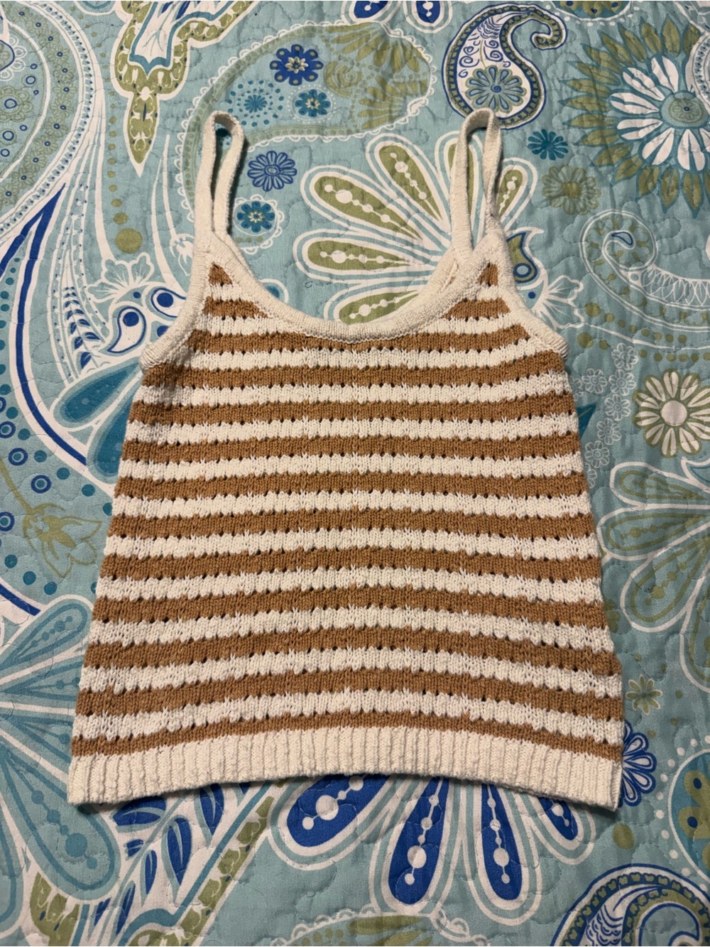 Madewell Cream and Brown Striped Knit Camisole